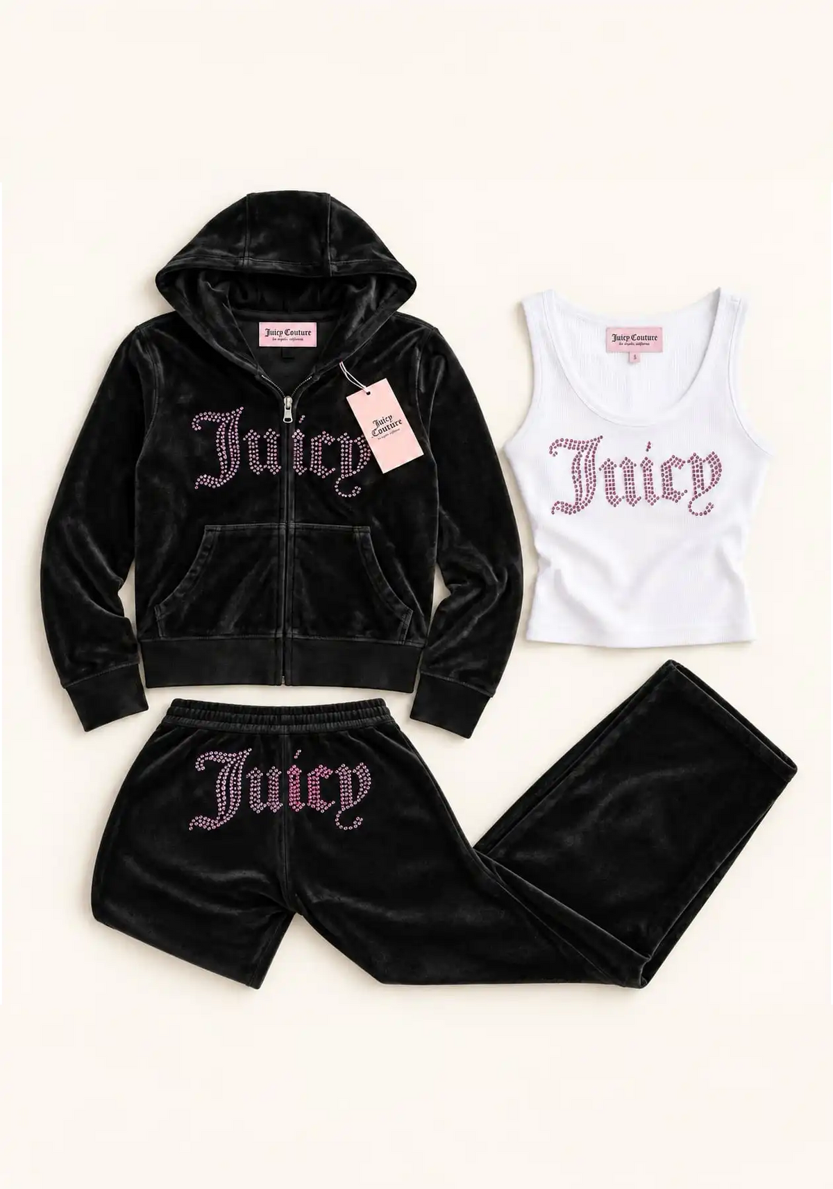 Juicy Couture 3-Piece Velour Set , Black, Size Small
