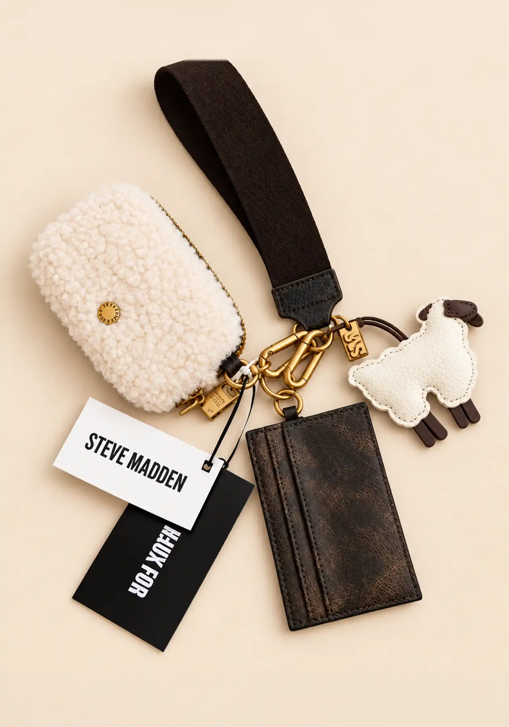 Steve Madden Faux Fur Wristlet Wallet Set with Sheep Charm