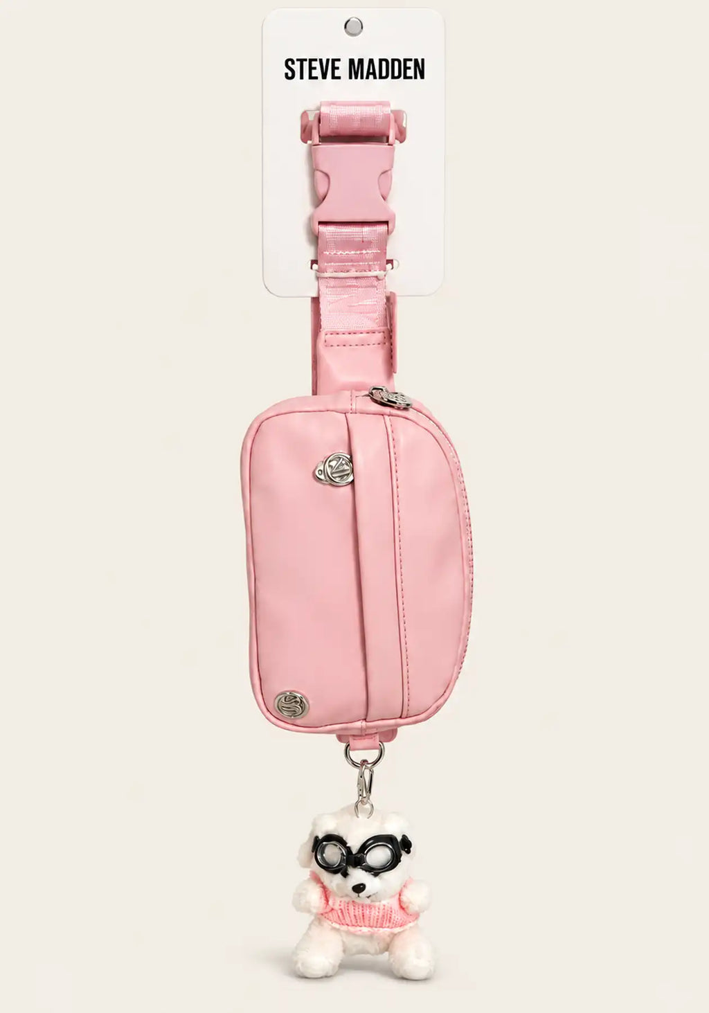 Steve Madden Pink Crossbody Pouch with Plush Charm