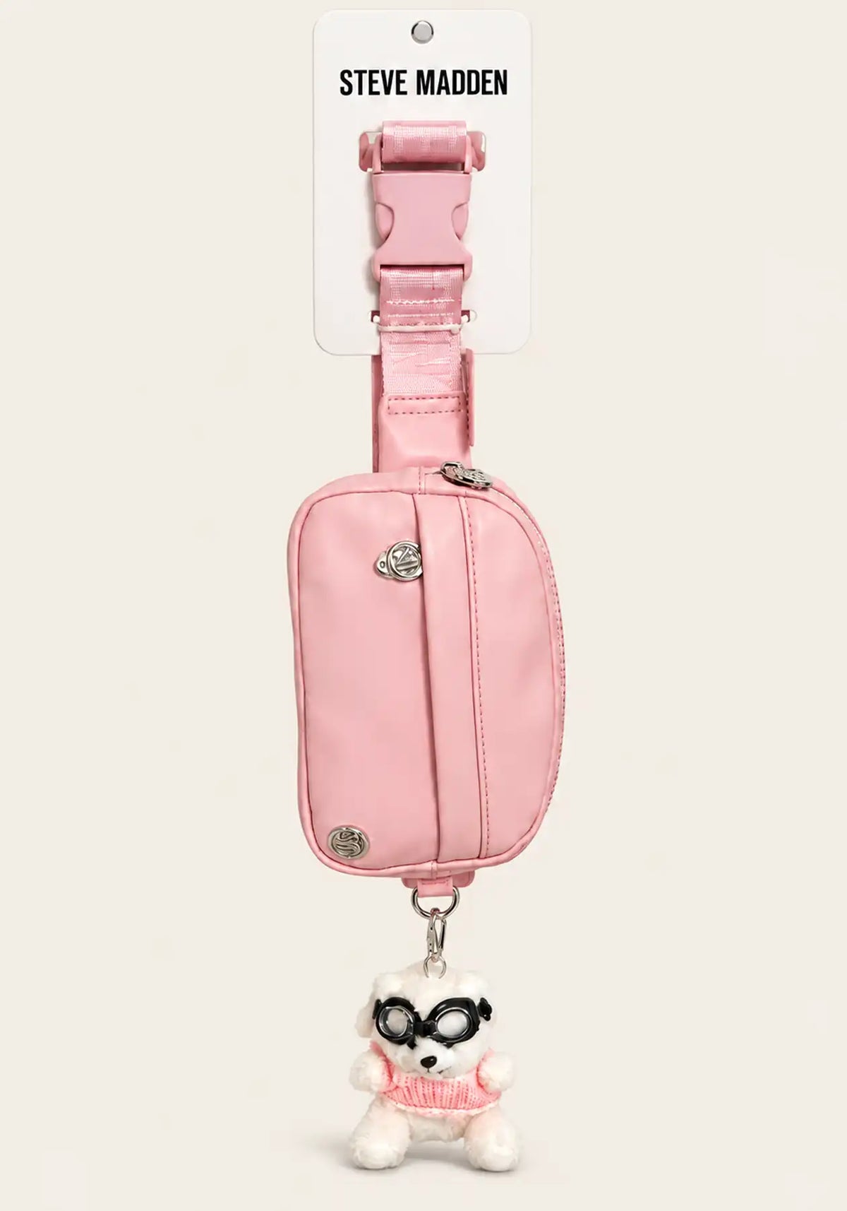 Steve Madden Pink Crossbody Pouch with Plush Charm