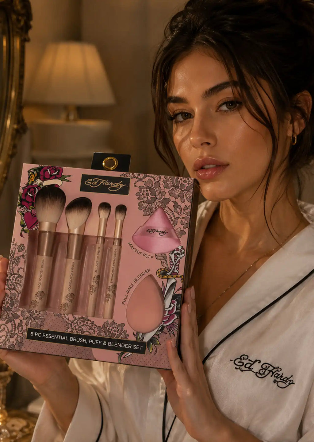 Ed Hardy 6-Piece Essential Brush, Puff & Blender Makeup Set
