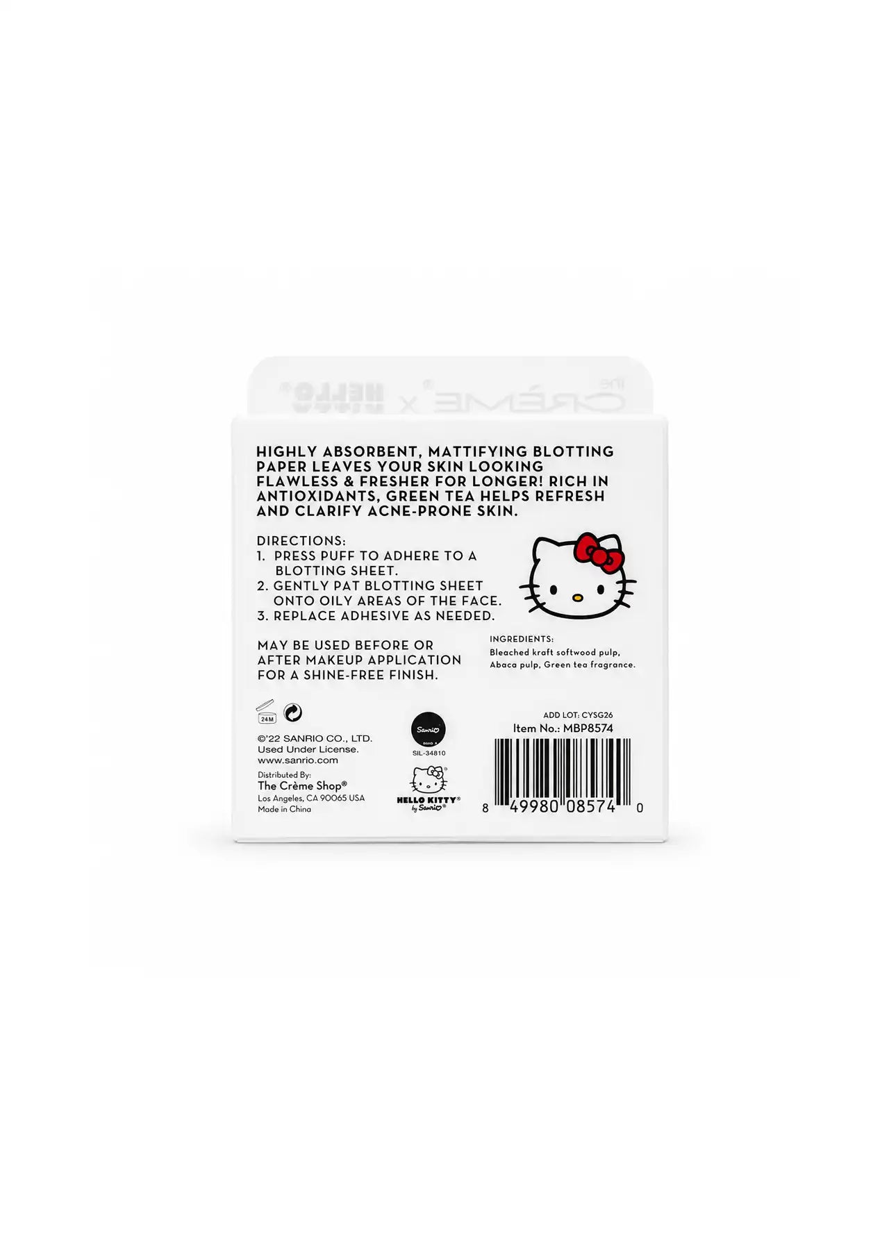 The Crème Shop x Hello Kitty Mattifying Blotting Paper + Clarifying Green Tea