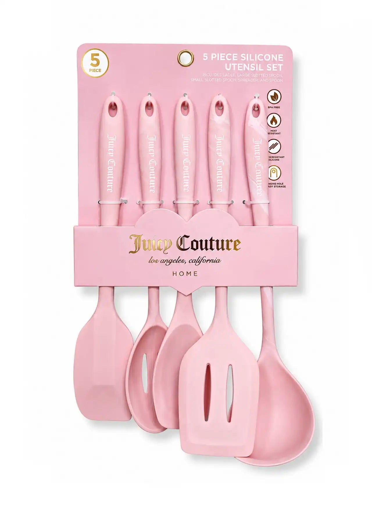 Juicy Couture 5-Piece Silicone Kitchen Utensil Set Blush Pink