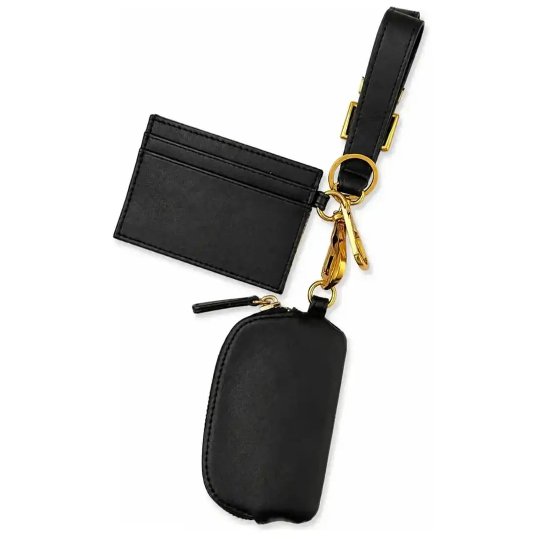 Steve Madden 2-Piece Keyring Cardholder & Pouch Set, Black with Gold Hardware