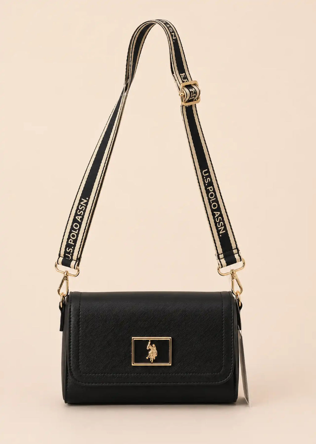 U.S. Polo Assn. Enamel Flap Crossbody Bag, Black