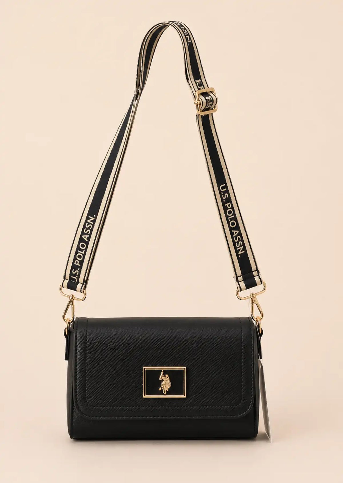 U.S. Polo Assn. Enamel Flap Crossbody Bag, Black