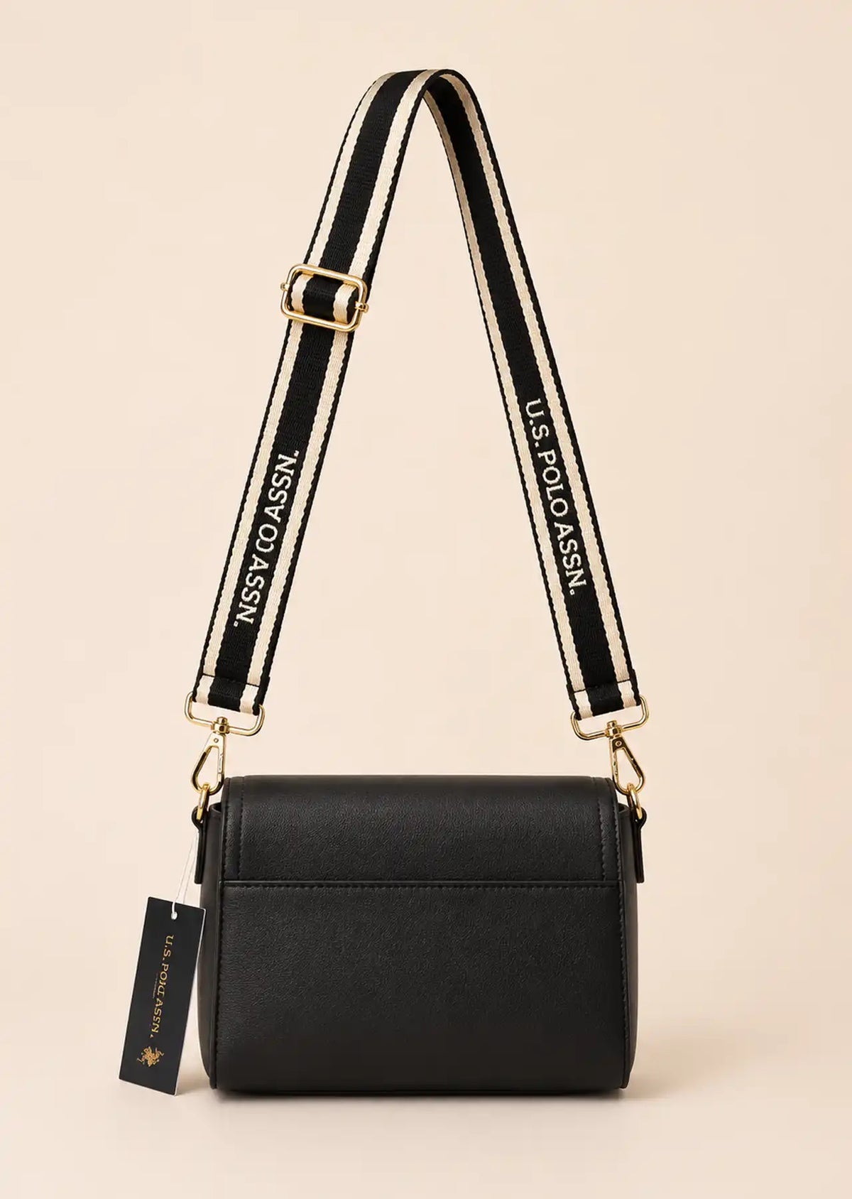 U.S. Polo Assn. Enamel Flap Crossbody Bag, Black