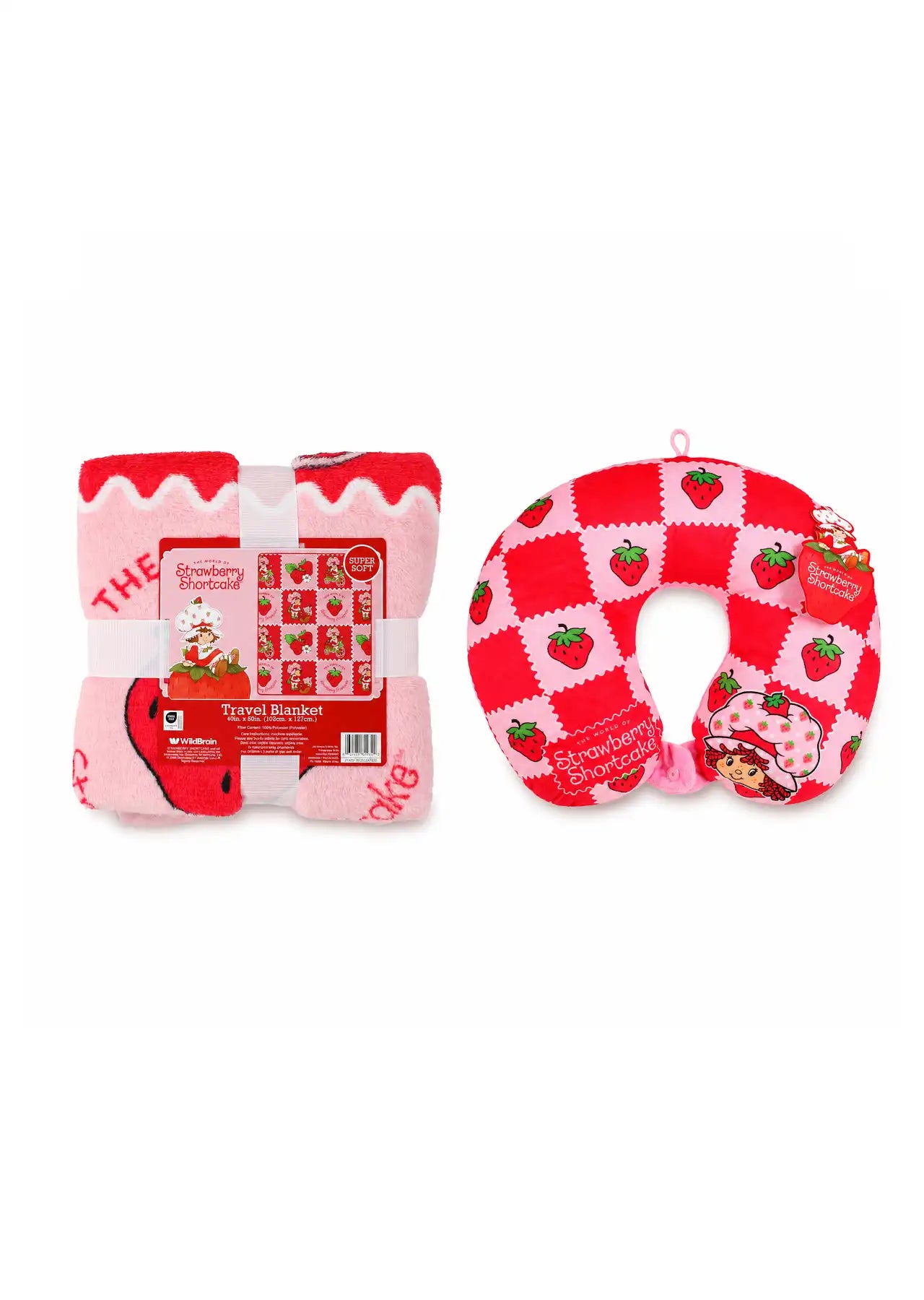 Strawberry Shortcake Travel Set, Super Soft Blanket & Memory Foam Neck Pillow