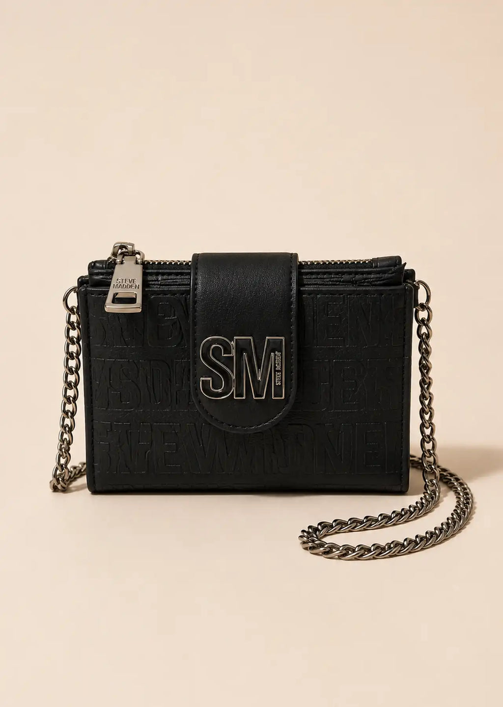Steve Madden Embossed Wallet on Chain, Black