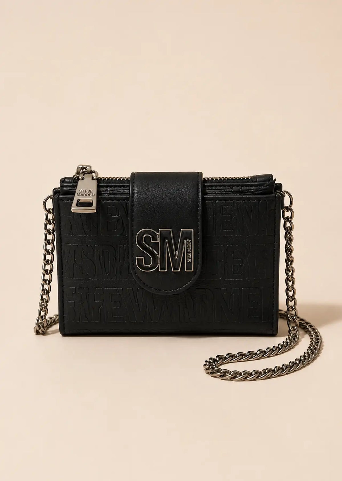 Steve Madden Embossed Wallet on Chain, Black