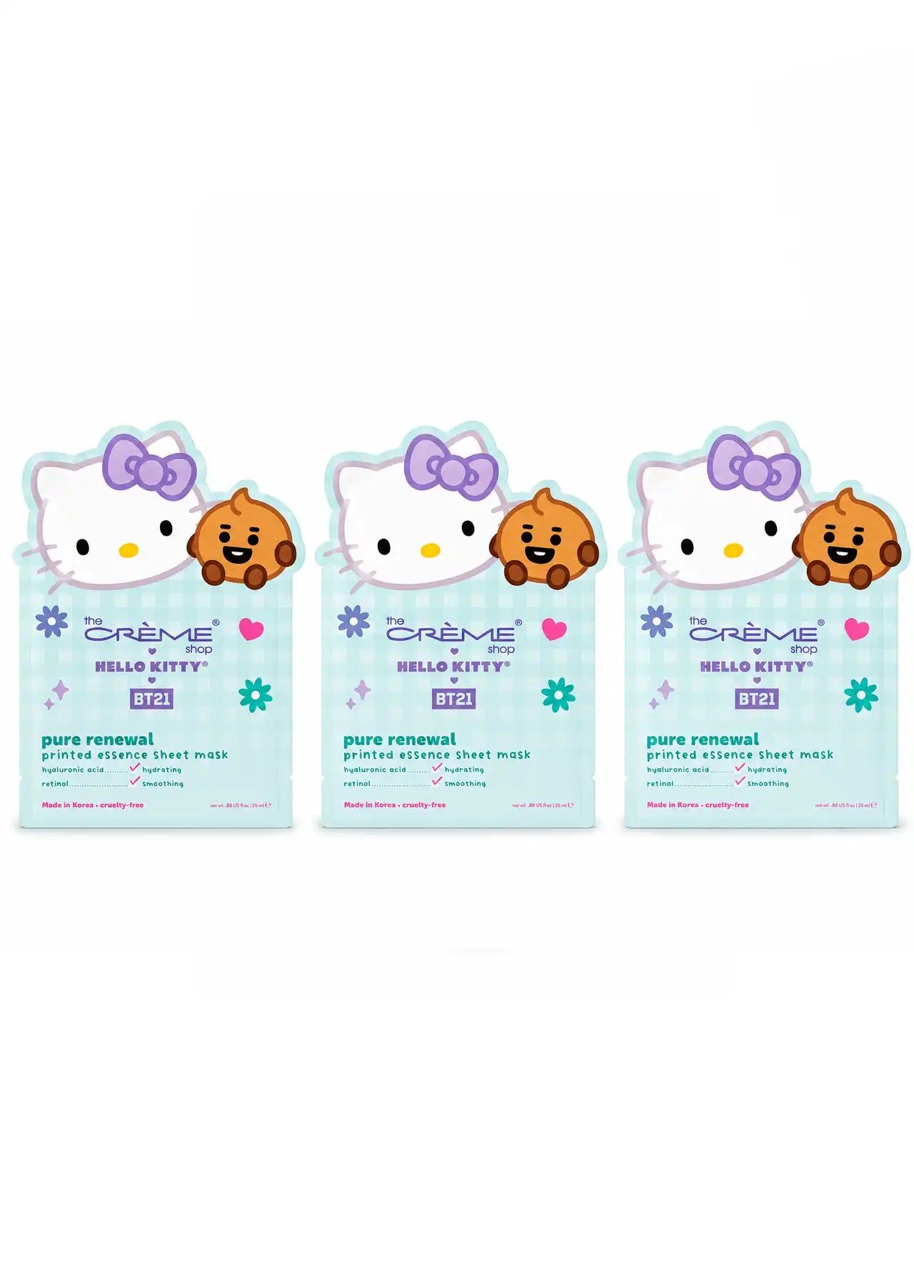 The Crème Shop x Hello Kitty BT21 Pure Renewal Printed Essence Set of 3 Sheet Masks