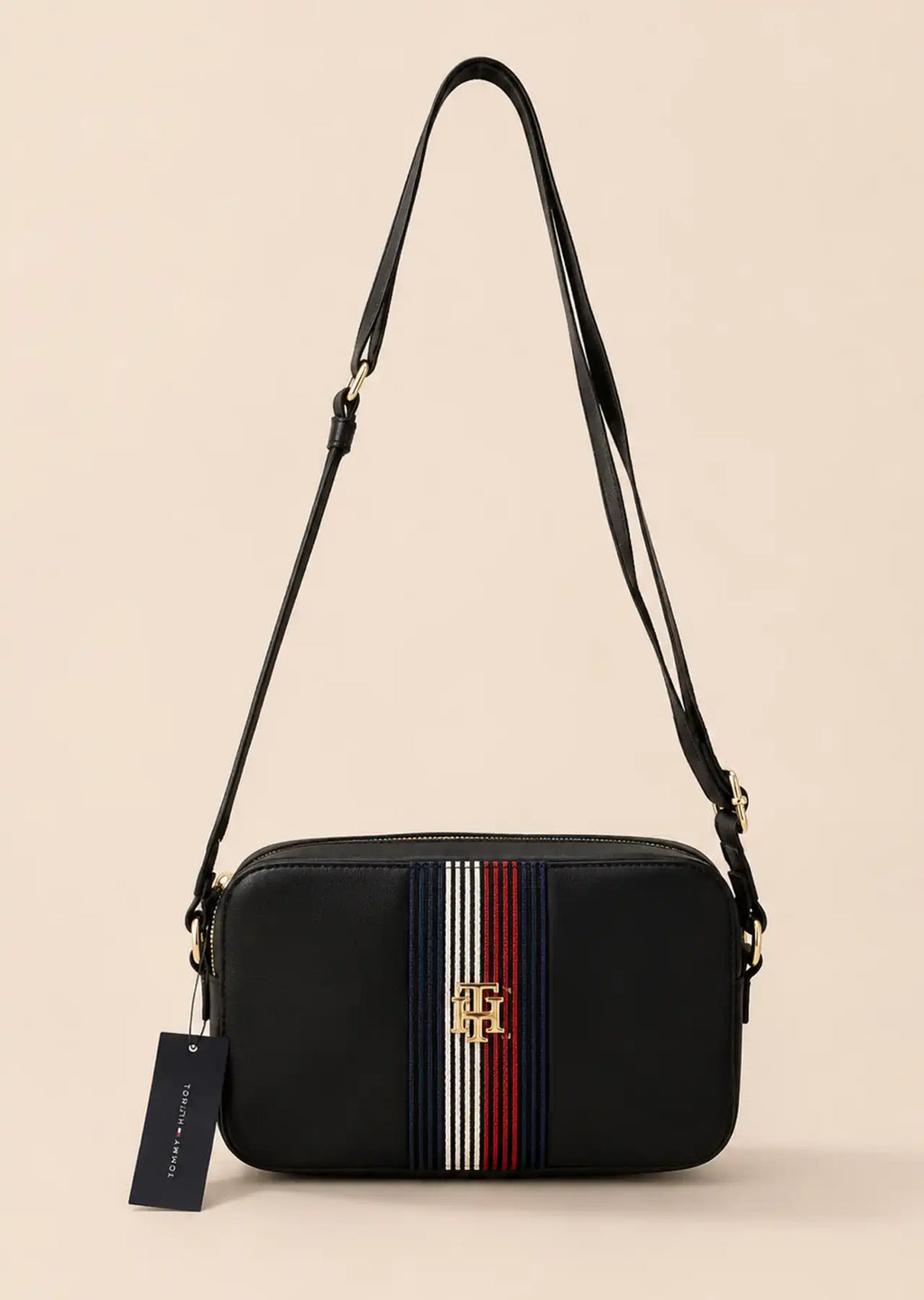 Tommy Hilfiger Monogram Signature Stripe Crossbody Bag, Black