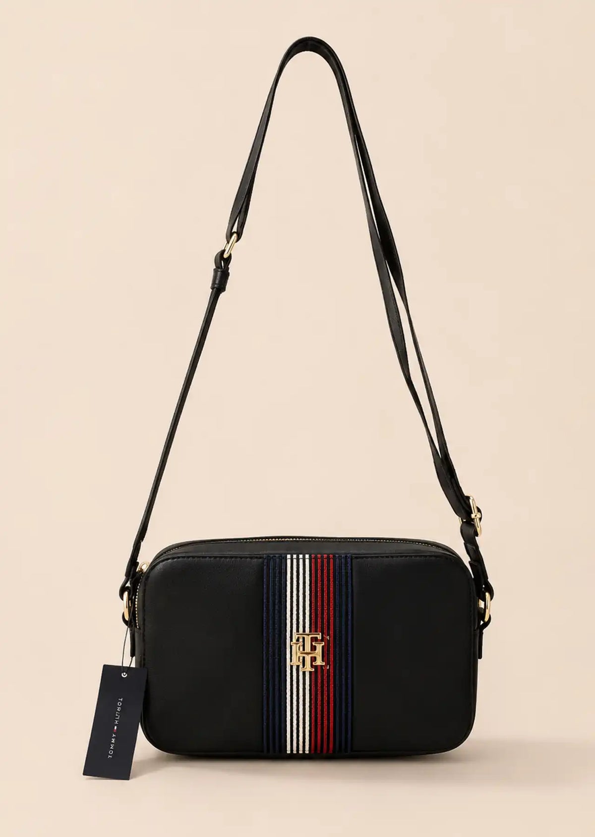 Tommy Hilfiger Monogram Signature Stripe Crossbody Bag, Black
