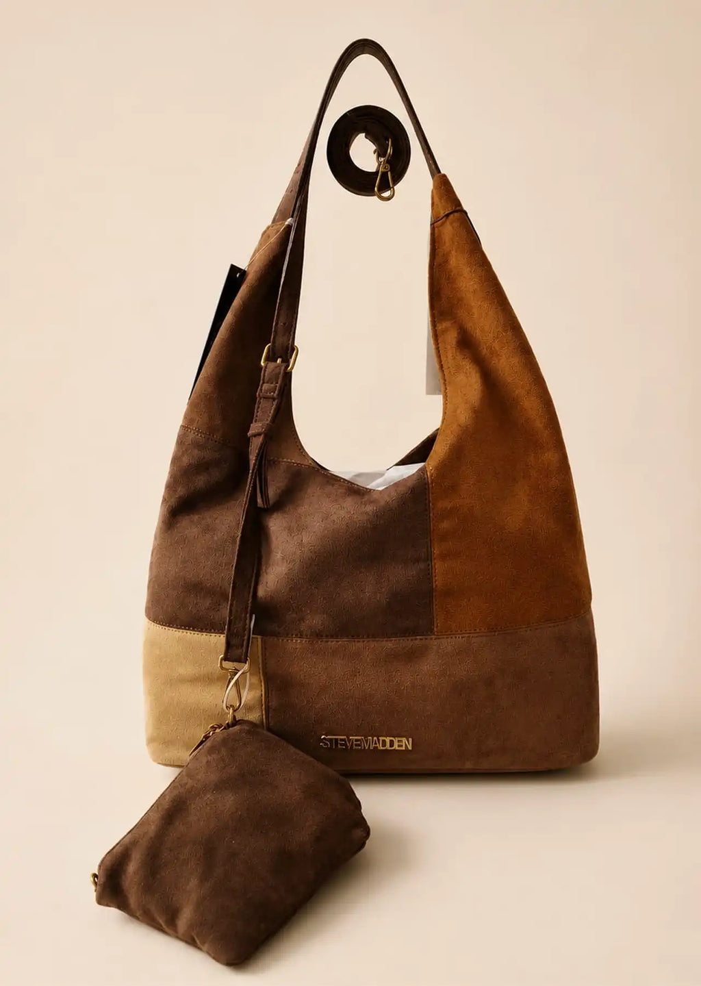 Steve Madden BCarey Patchwork Hobo & Crossbody Bag Set , Brown Multi