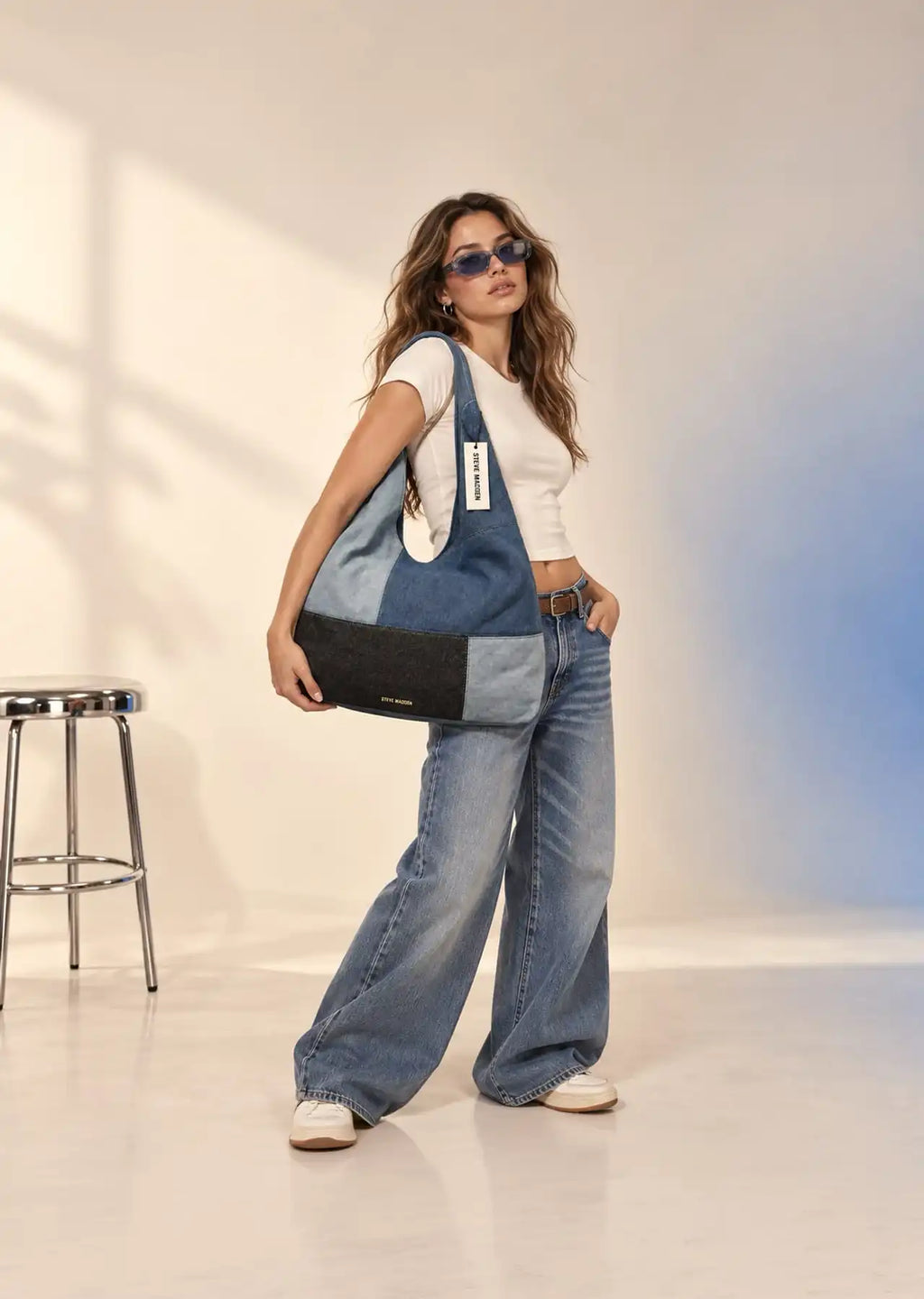 Steve Madden Denim Patchwork Hobo Bag