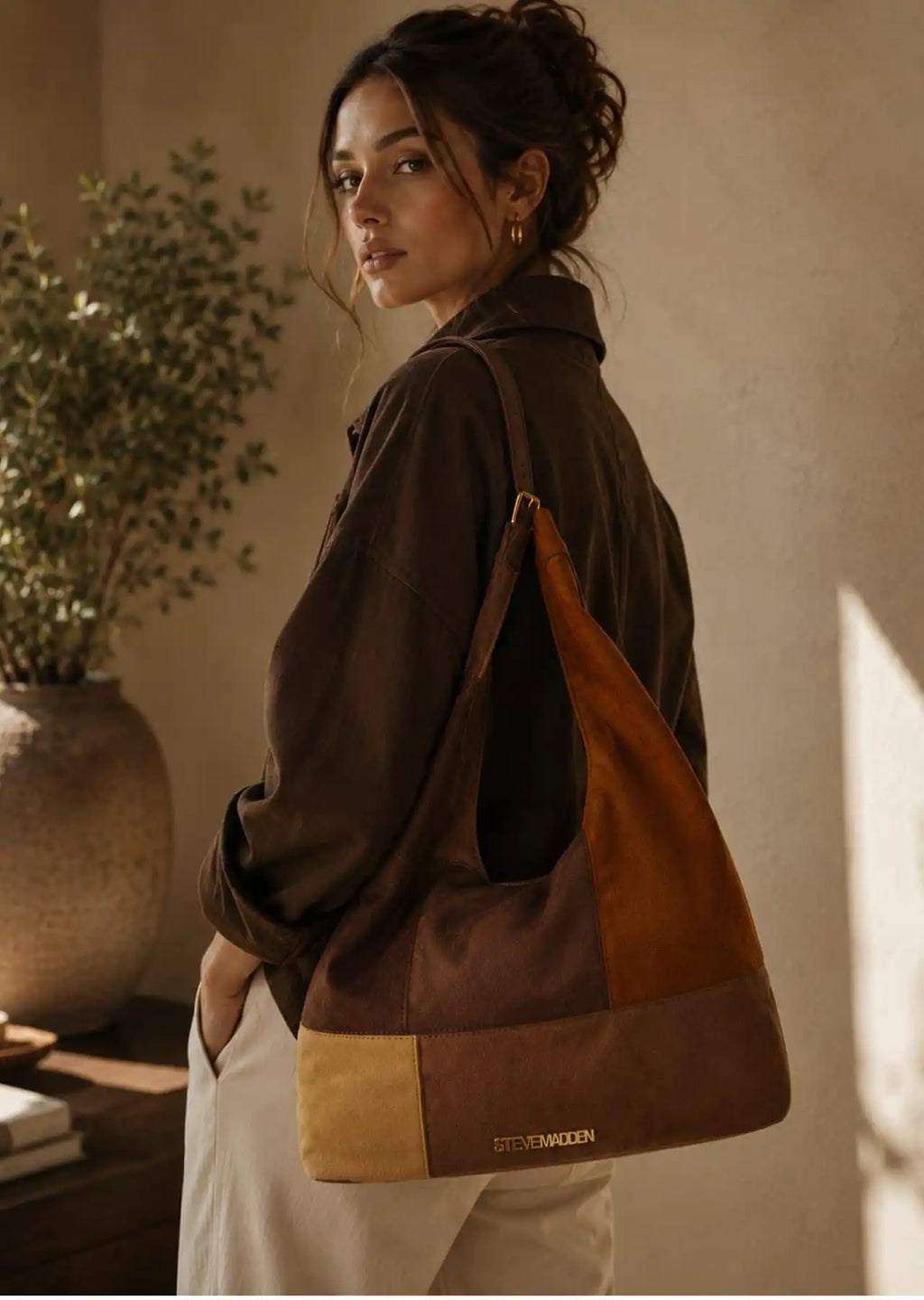 Steve Madden BCarey Patchwork Hobo & Crossbody Bag Set , Brown Multi