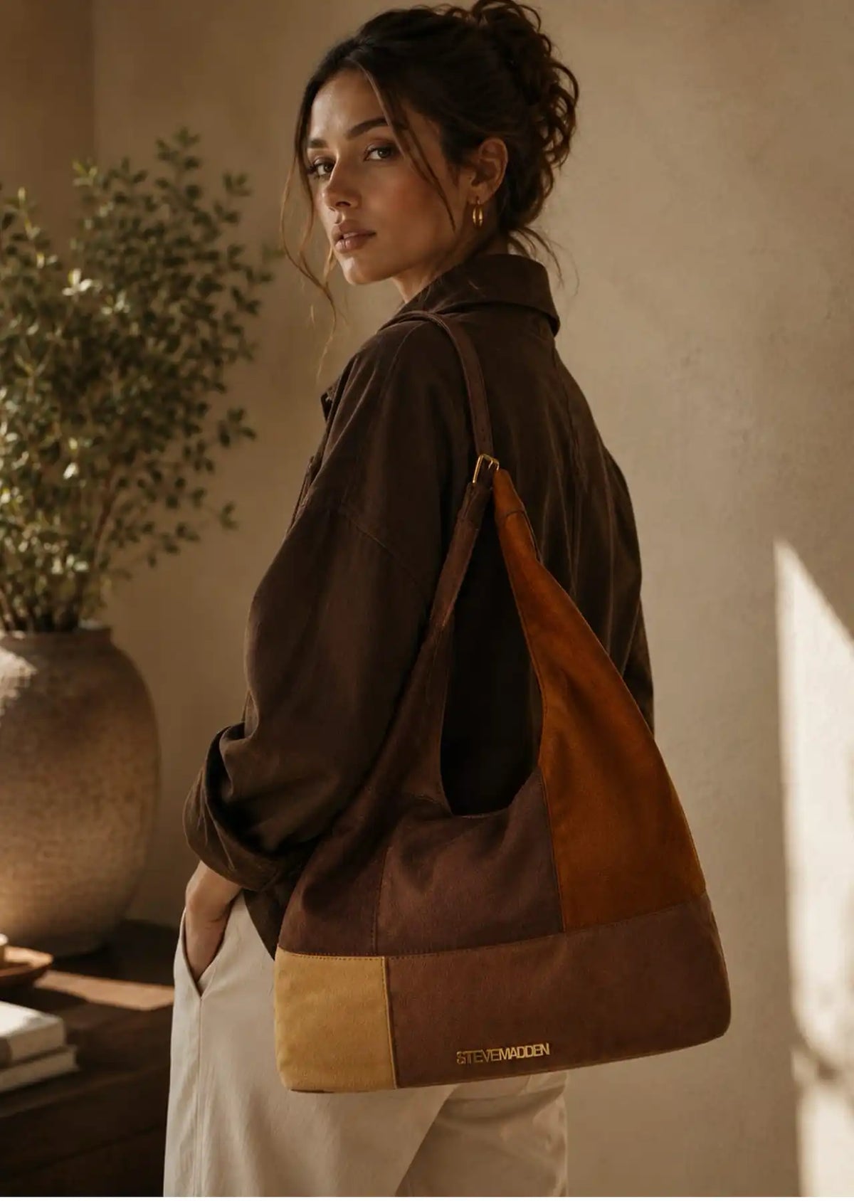Steve Madden BCarey Patchwork Hobo & Crossbody Bag Set , Brown Multi
