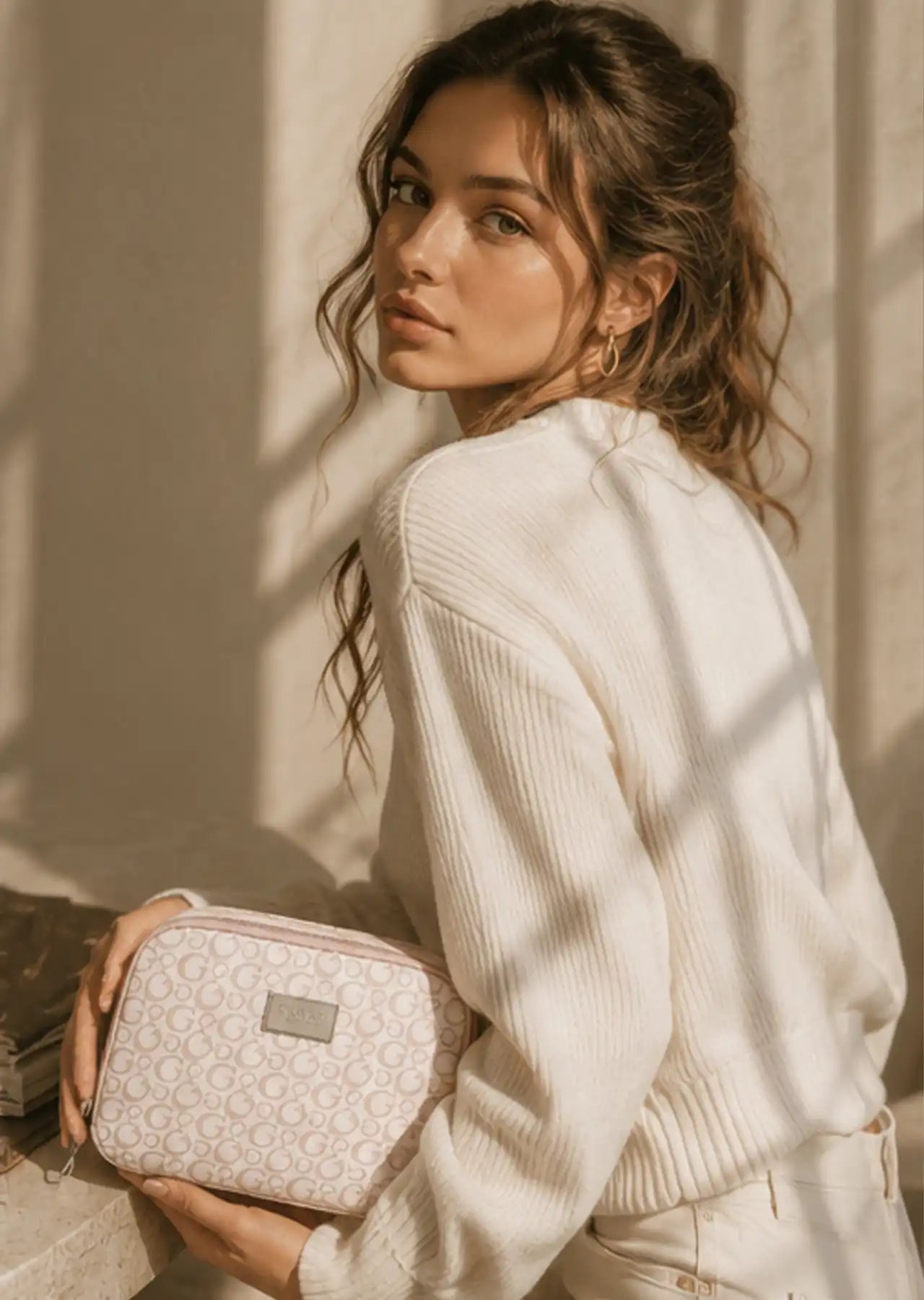 GUESS Noelle Double Zip Cosmetic Case Blush Logo