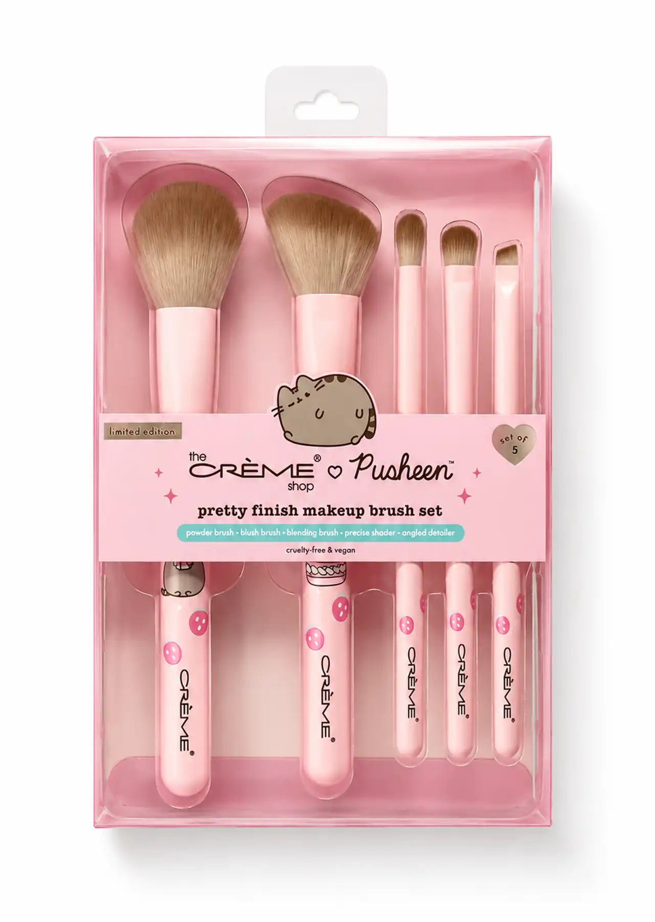 The Crème Shop x Pusheen Pretty Finish Makeup Brush Set, 5 Piece Limited Edition