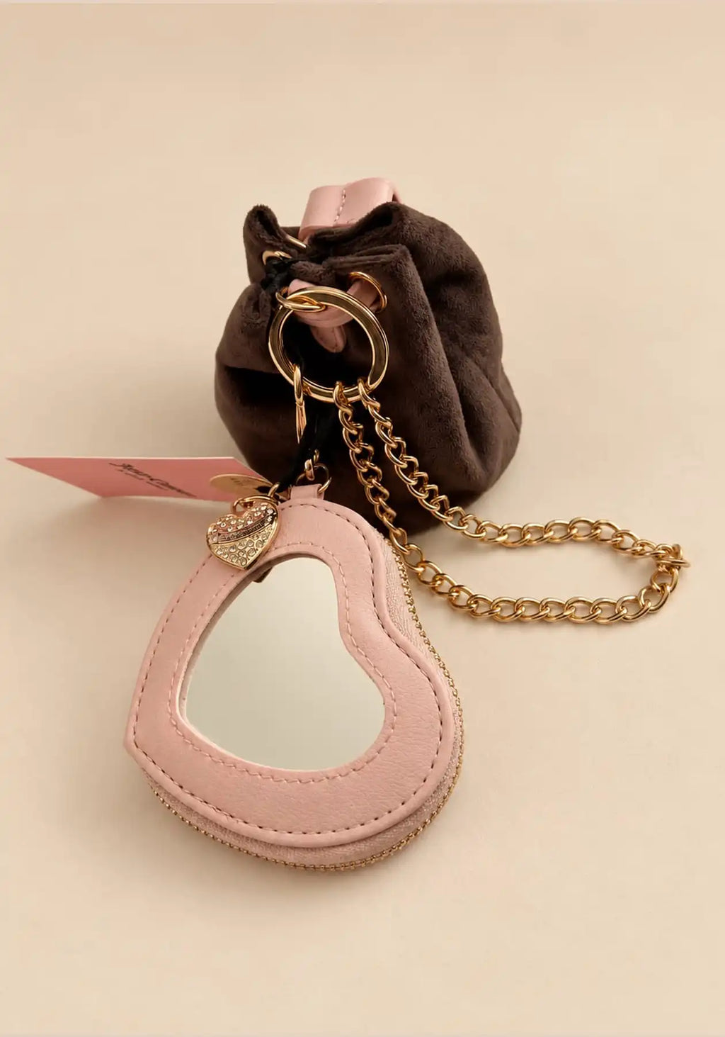 Juicy Couture Mini Drawstring Coin Purse & Heart Mirror Set