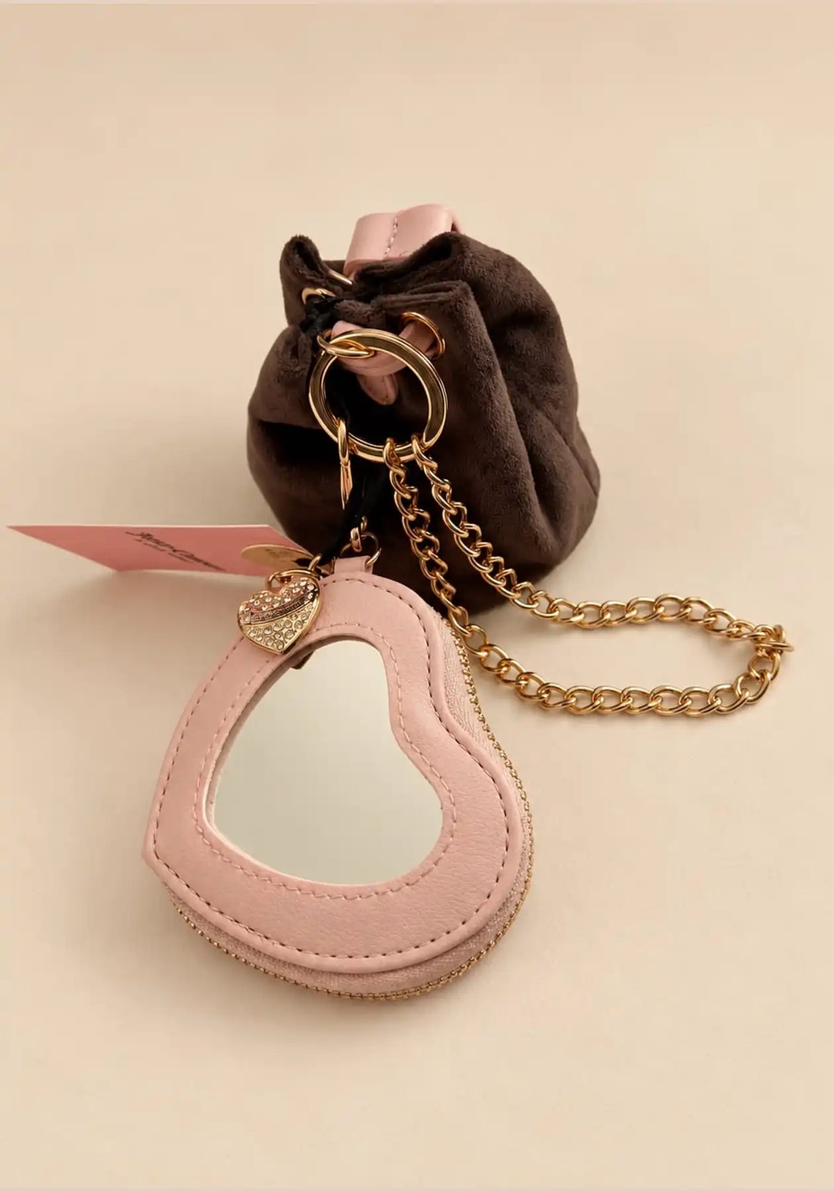 Juicy Couture Mini Drawstring Coin Purse & Heart Mirror Set