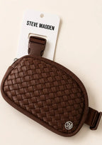 Steve Madden Woven Sling Crossbody Unisex Bag, Chocolate Brown