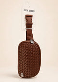 Steve Madden Woven Sling Crossbody Unisex Bag, Chocolate Brown