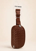 Steve Madden Woven Sling Crossbody Unisex Bag, Chocolate Brown