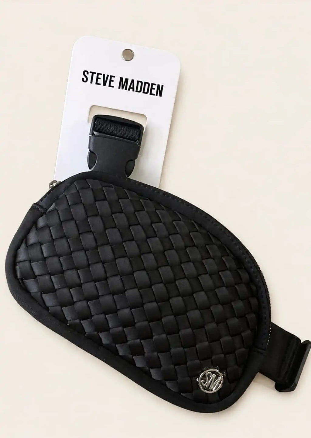 Steve Madden Woven Sling Crossbody Unisex Bag, Black