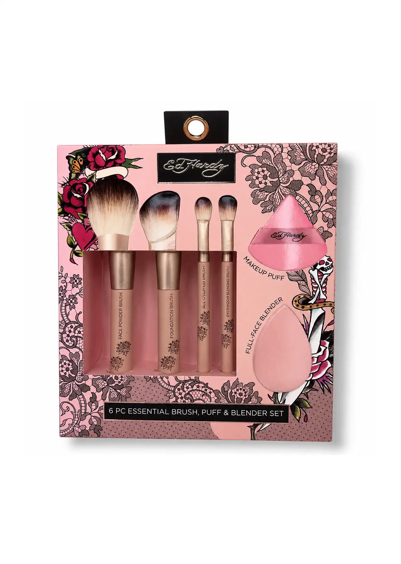 Ed Hardy 6-Piece Essential Brush, Puff & Blender Makeup Set