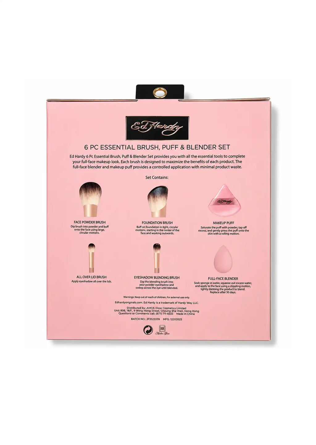Ed Hardy 6-Piece Essential Brush, Puff & Blender Makeup Set