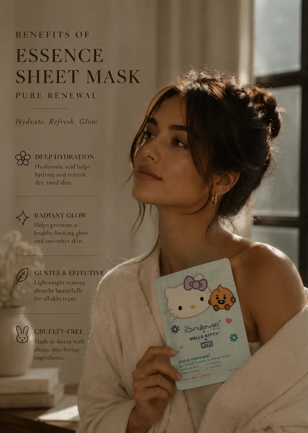 The Crème Shop x Hello Kitty BT21 Pure Renewal Printed Essence Set of 3 Sheet Masks