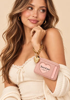 Juicy Couture Pink & Brown, Velour Wristlet Wallet with Gold Chain