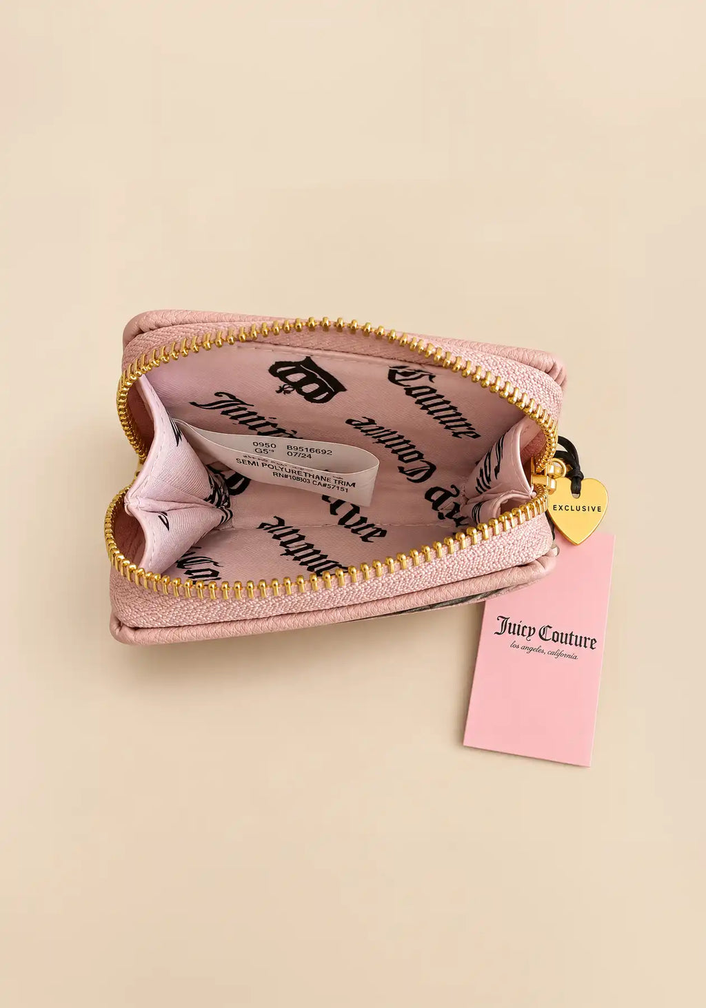 Juicy Couture Pink & Brown, Velour Wristlet Wallet with Gold Chain