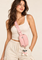 Steve Madden Pink Crossbody Pouch with Plush Charm