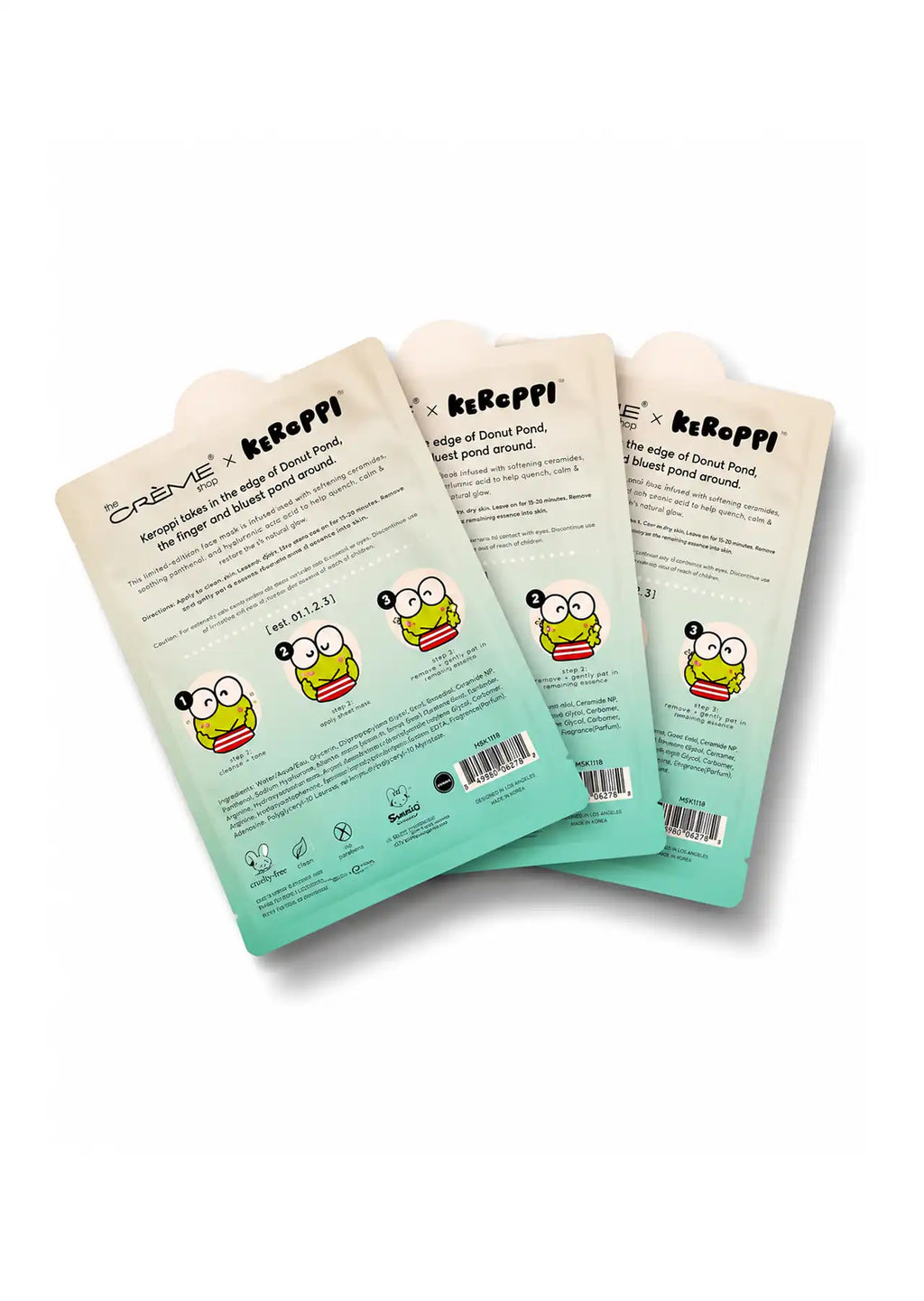 The Crème Shop x Keroppi Sooper Soothe Sheet Mask 3 Pack