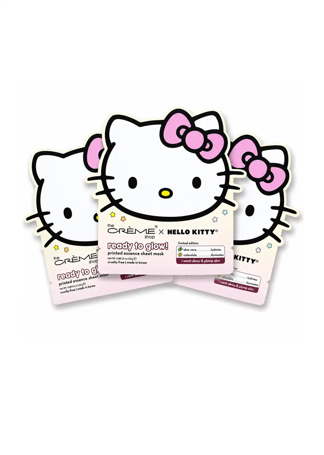 The Crème Shop x Hello Kitty Ready to Glow Printed Essence Sheet Mask 3 Pack
