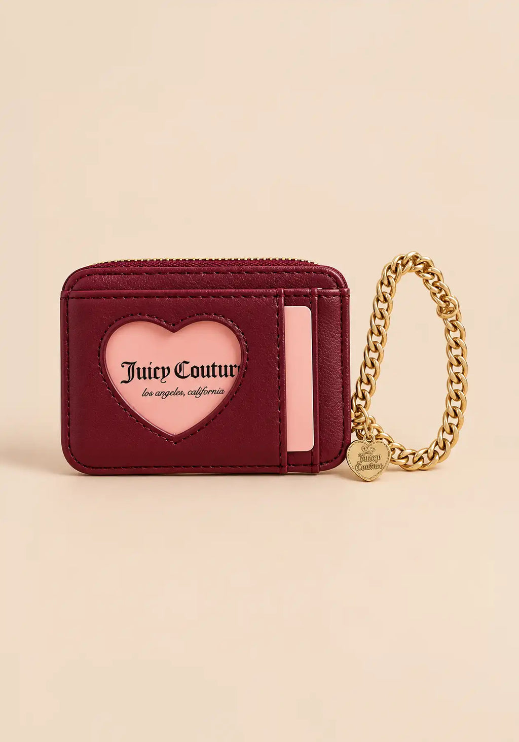 Juicy Couture Burgundy Velour Wristlet Wallet with Gold Chain