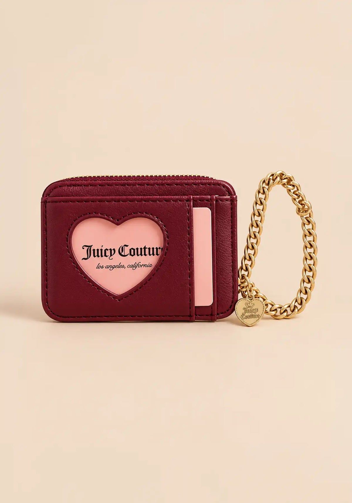 Juicy Couture Burgundy Velour Wristlet Wallet with Gold Chain