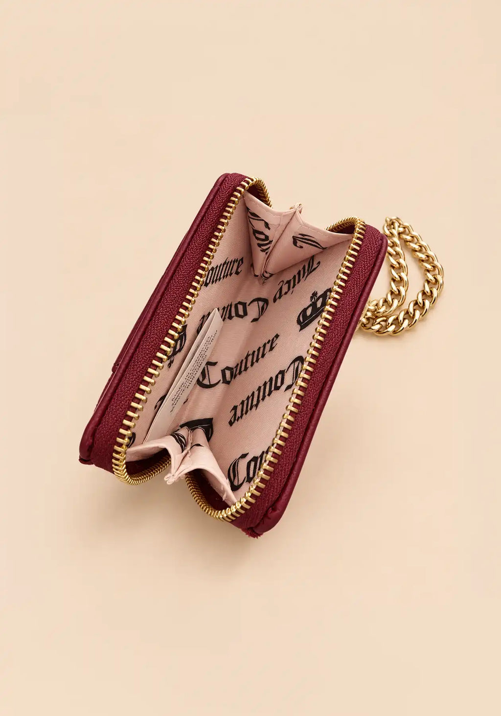 Juicy Couture Burgundy Velour Wristlet Wallet with Gold Chain