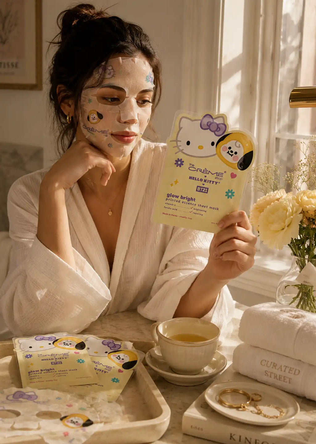 The Crème Shop x Hello Kitty & BT21 Set of 3 Glow Bright Printed Essence Sheet Mask