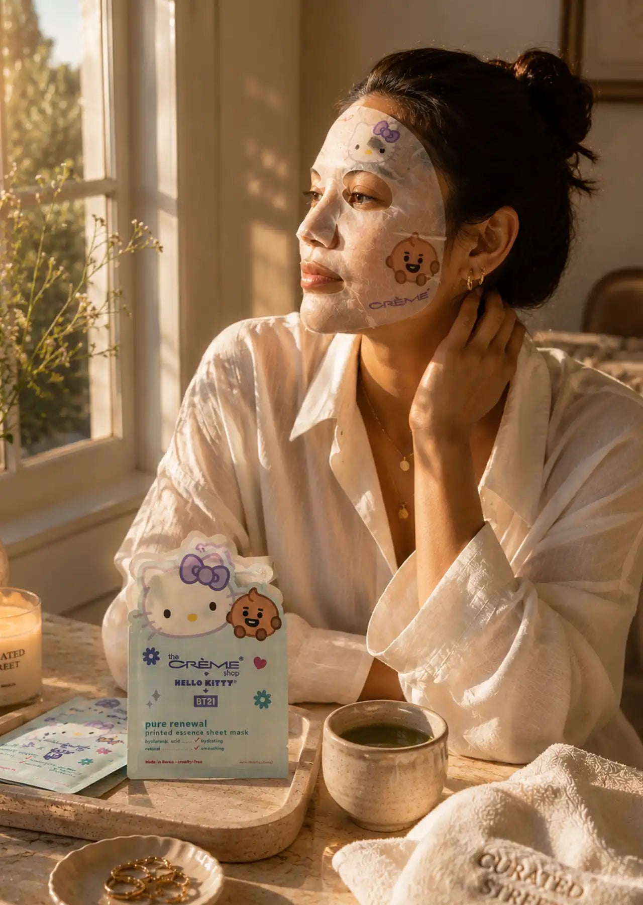 The Crème Shop x Hello Kitty & BT21 Pure Renewal Printed Essence Sheet Mask – Set of 3