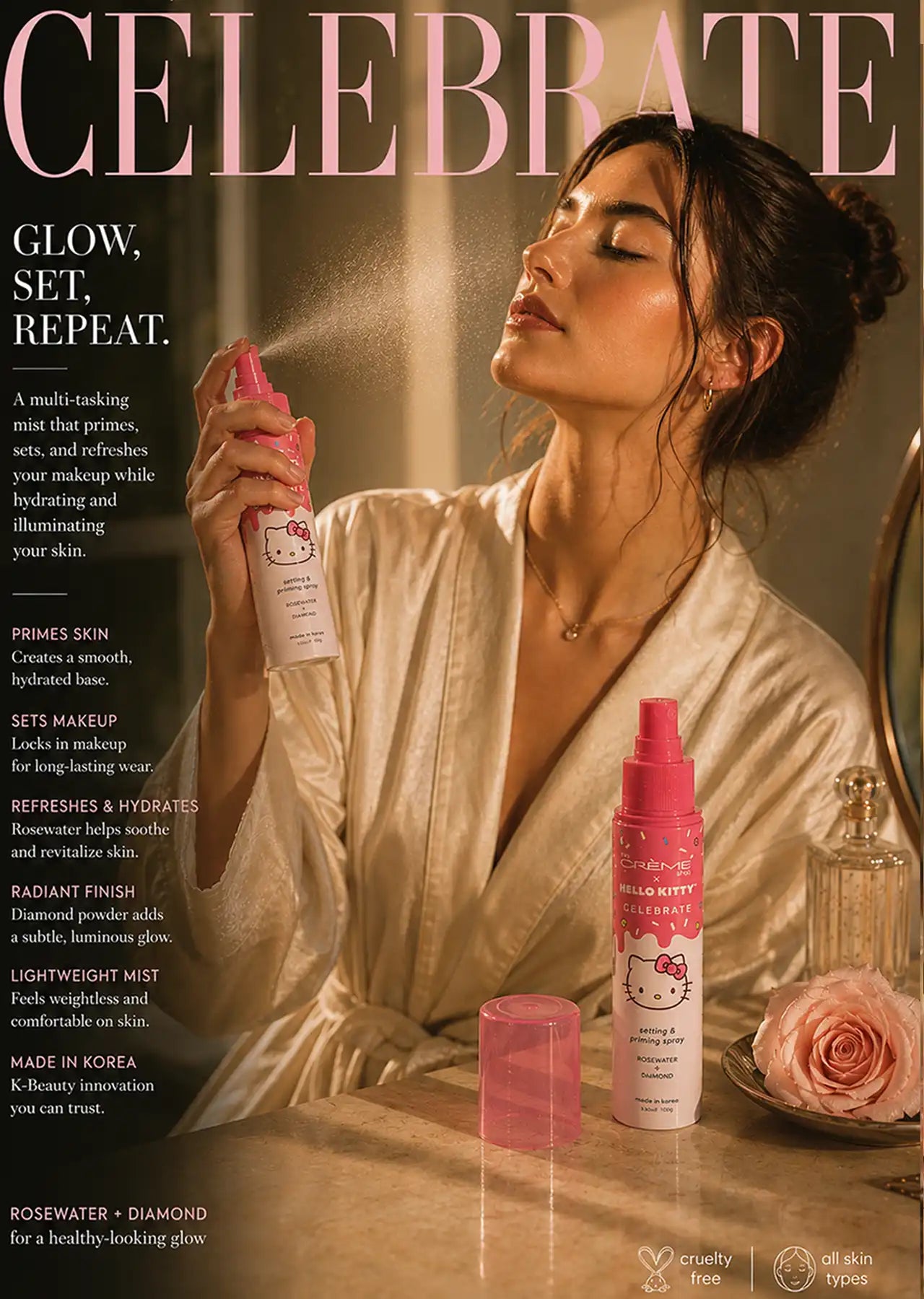 The Crème Shop x Hello Kitty Celebrate Setting & Priming Spray – Rosewater + Diamond
