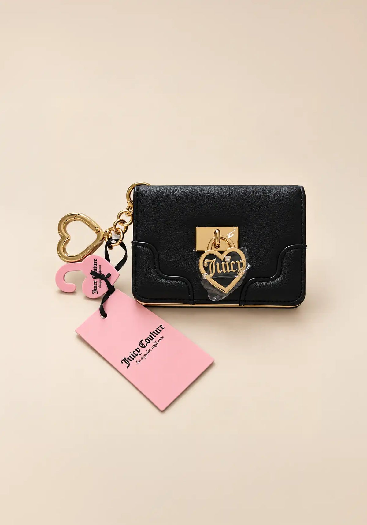 Juicy Couture Black Card Case Wallet with Heart Keychain