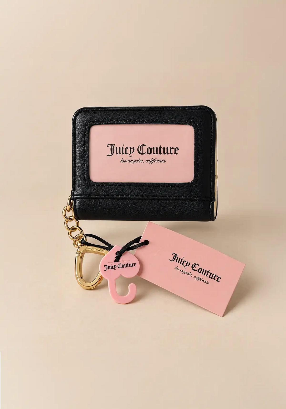 Juicy Couture Black Card Case Wallet with Heart Keychain