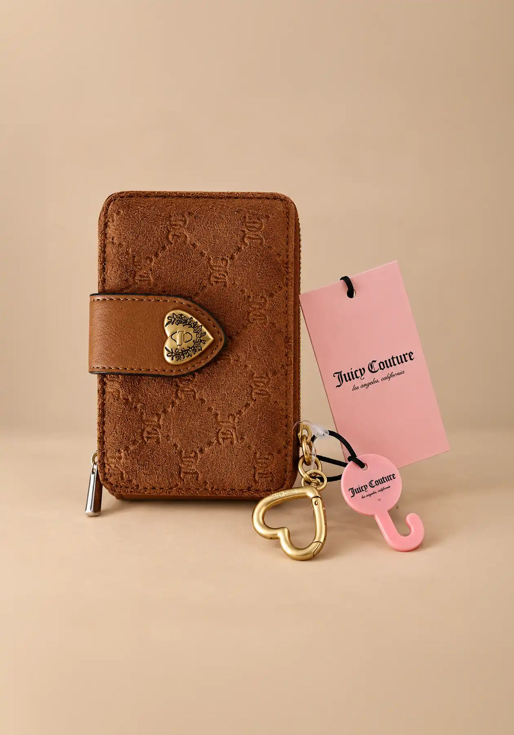 Juicy Couture Embossed Monogram Compact Cognac Wallet