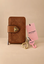 Juicy Couture Embossed Monogram Compact Cognac Wallet