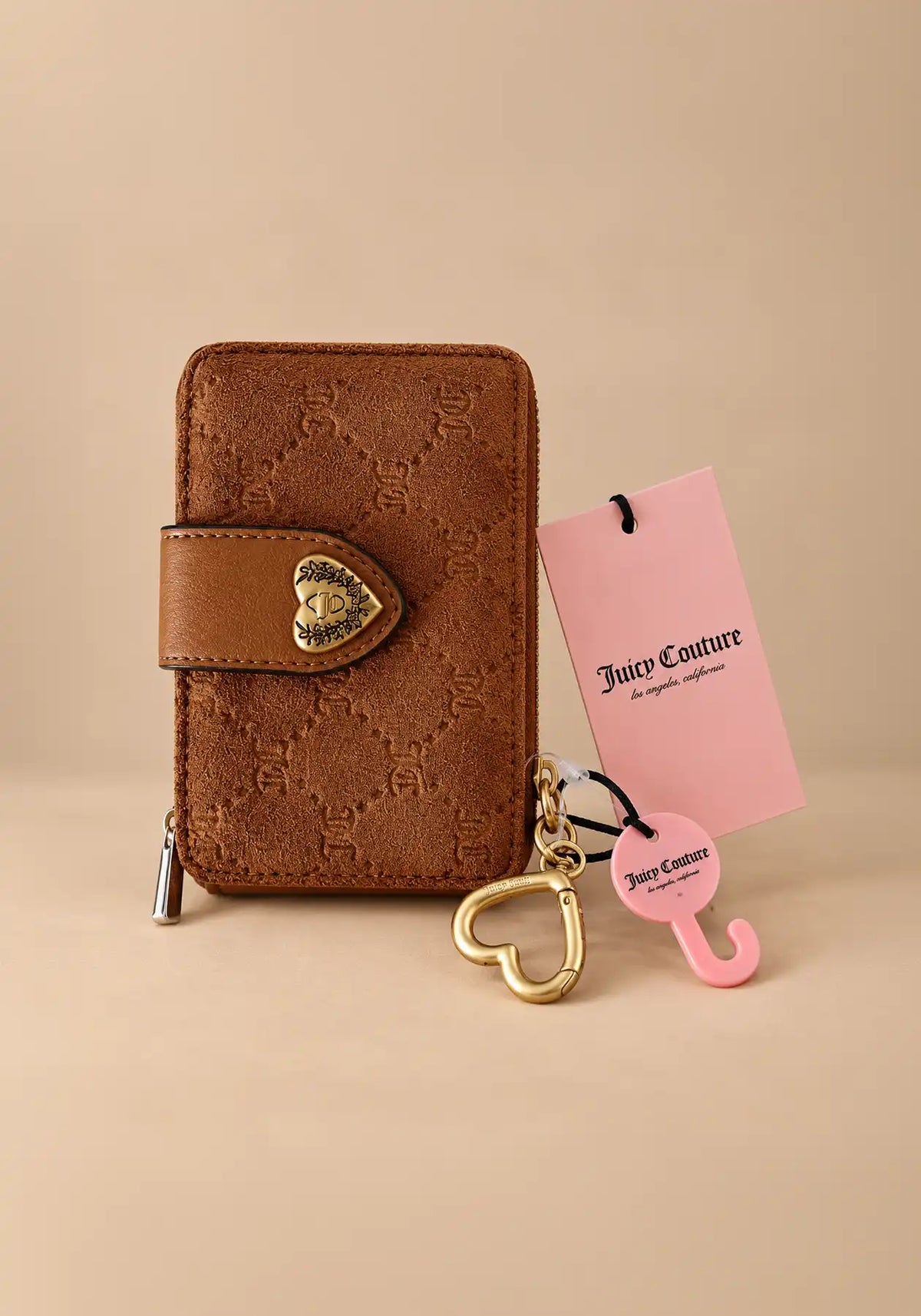 Juicy Couture Embossed Monogram Compact Cognac Wallet