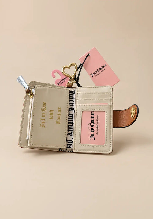 Juicy Couture Embossed Monogram Compact Cognac Wallet